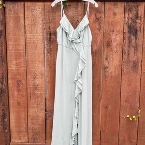 David’s Bridal Ruffle Spaghetti-Strap chiffon dress with slit